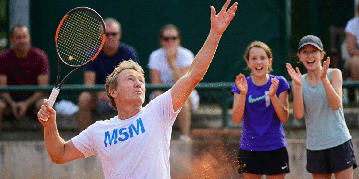 Coach Miodrag Veljkovic demonstrating the Split Method to students, showcasing his tennis biomechanics training for groundstroke improvement.