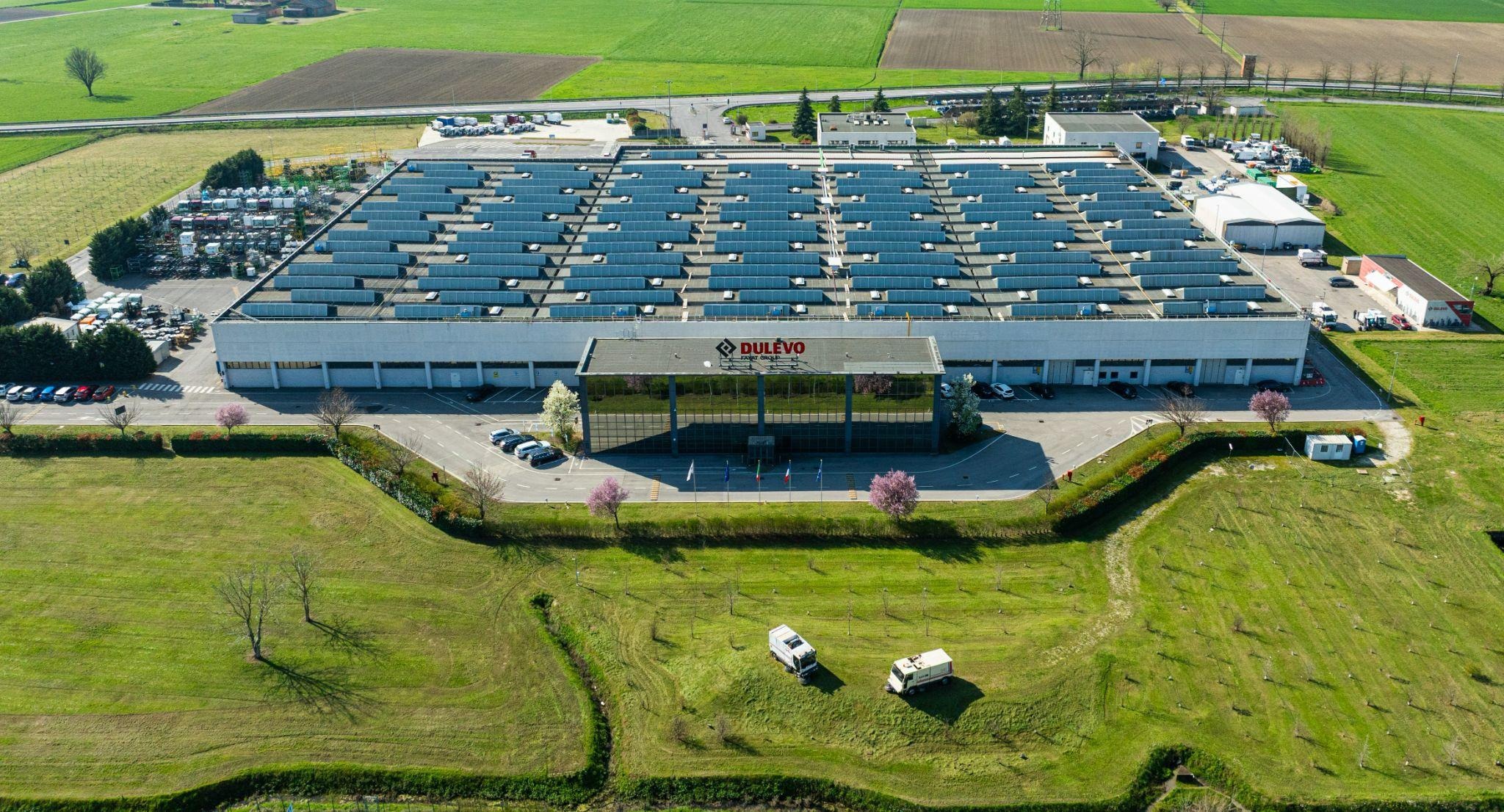 Aerial view of Dulevo manufacturing facility in Fontanellato, Parma, Italy.