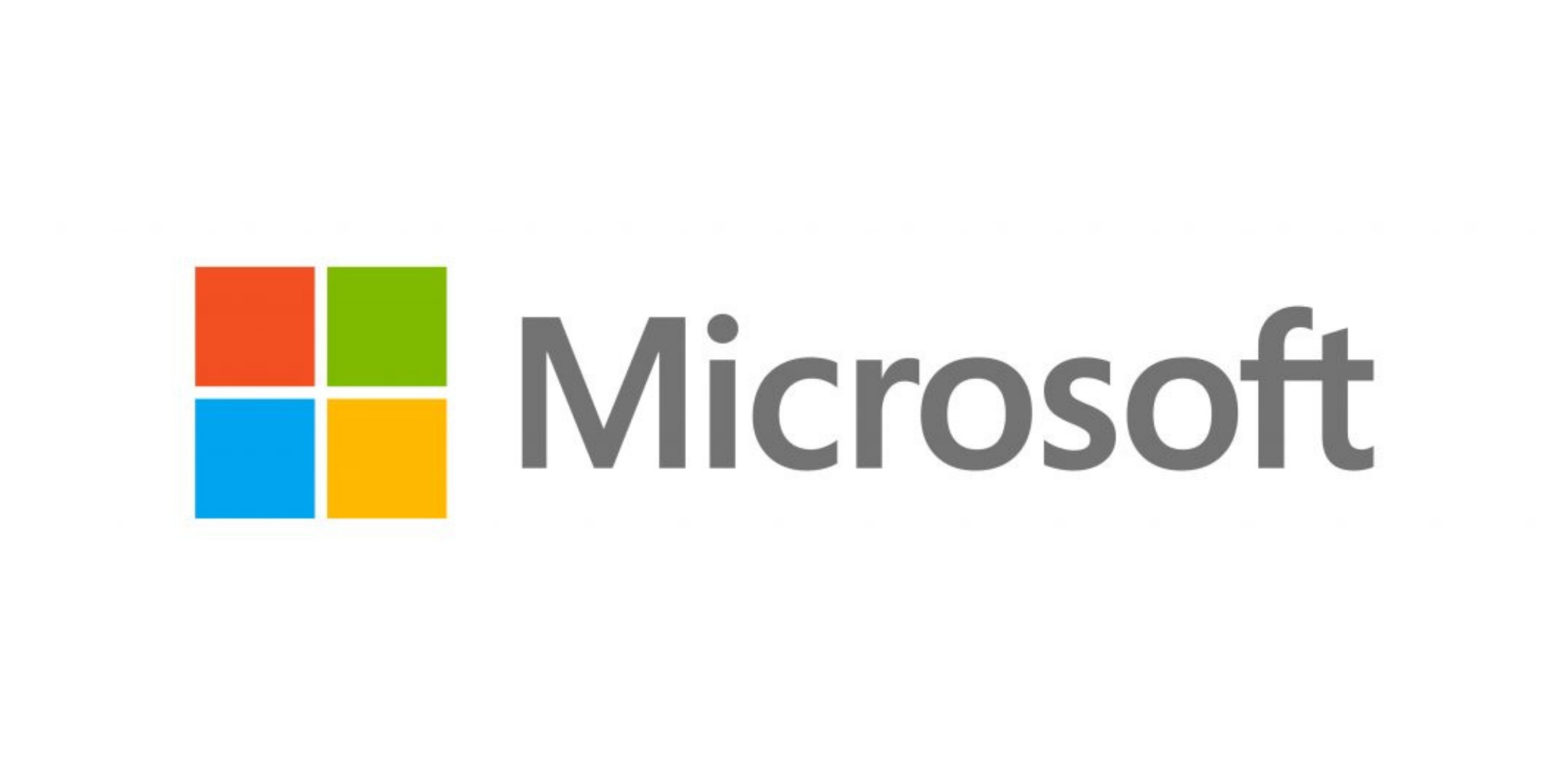 Microsoft logo featuring four colored squares beside gray Microsoft lettering.