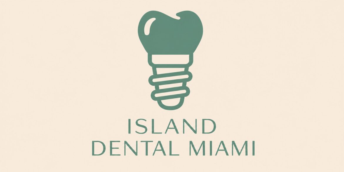 Island Dental Miami logo featuring a green tooth shaped like a dental implant.
